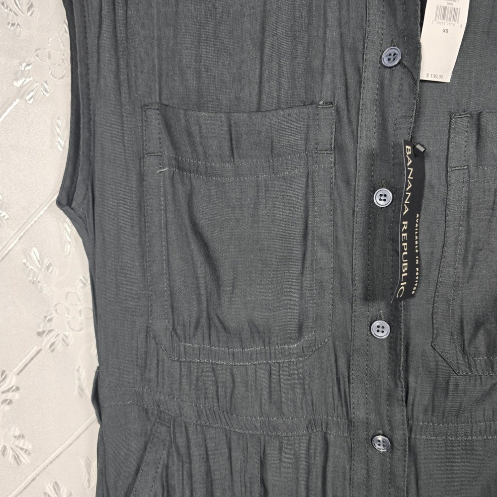 Banana Republic Petite XS Maxi Dress Black Sleeveless Button Front Career Casual - Picture 10 of 13